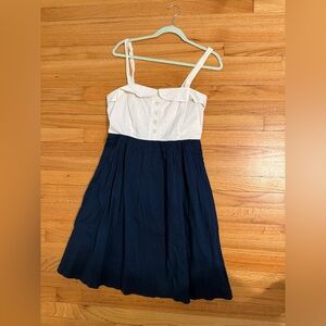 Anthropologie Maeve Blue White Nautical Dress Size 10 Coastal Preppy Summer Midi